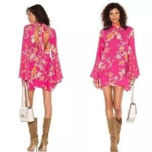 FREE PEOPLE Floral Pink Dress with bags on the sides